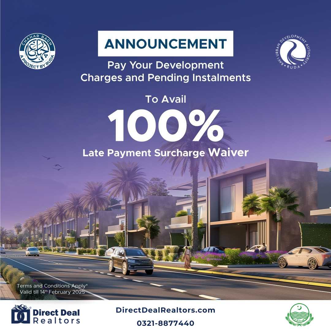 RUDA Announces 100% Waiver on Late Payment Surcharges for Chahar Bagh Phase 1 Customers