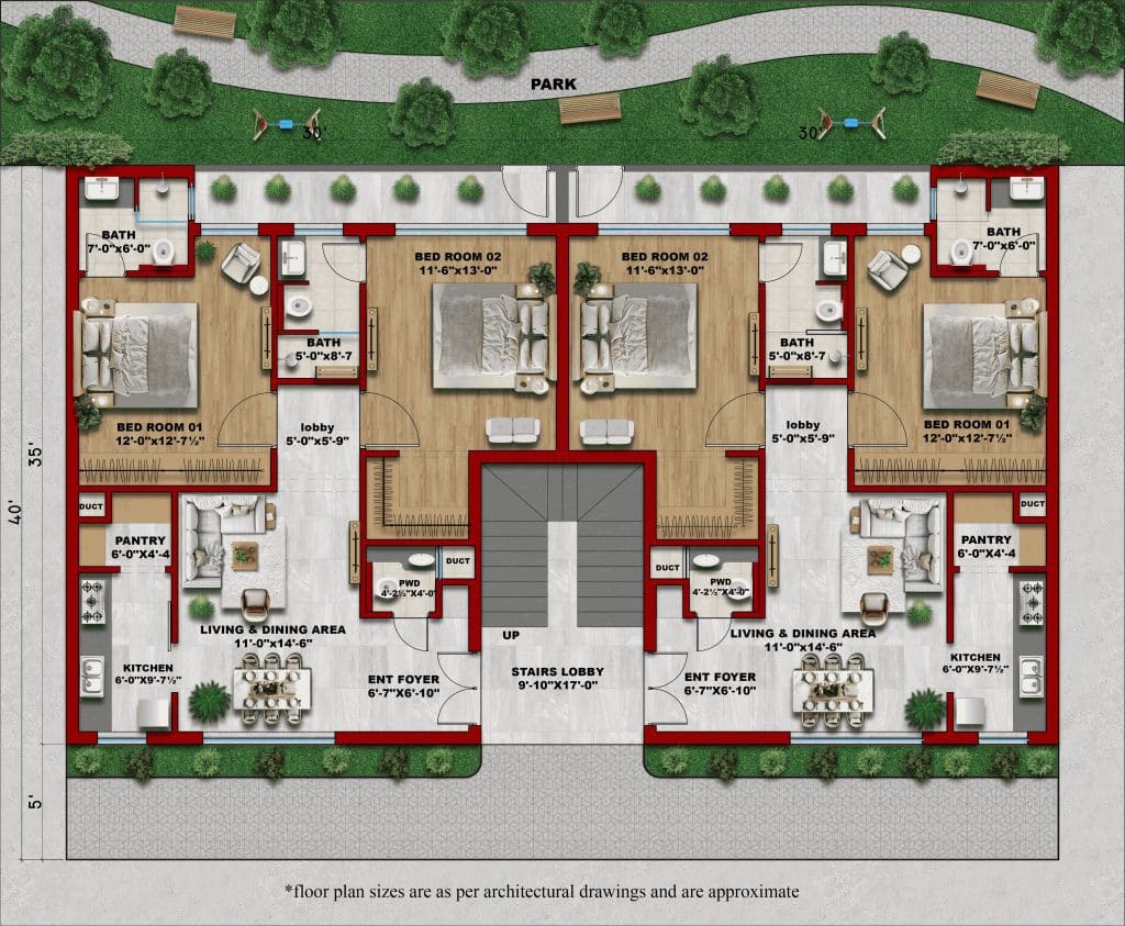 Chahar Bagh West End Two-Bedroom Floor Plan
